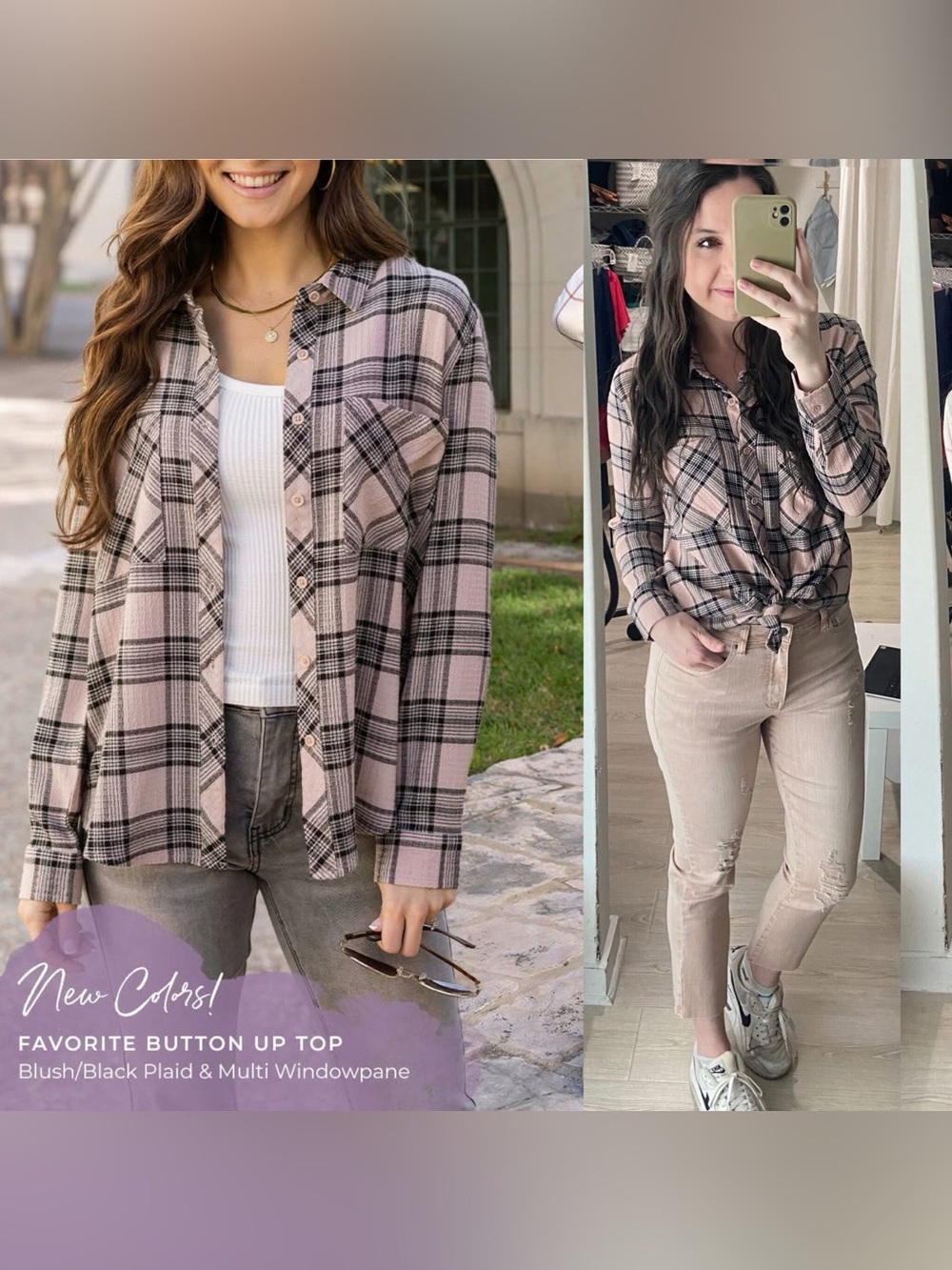 Grace & Lace Favorite Button Up Plaid in Blush/Black